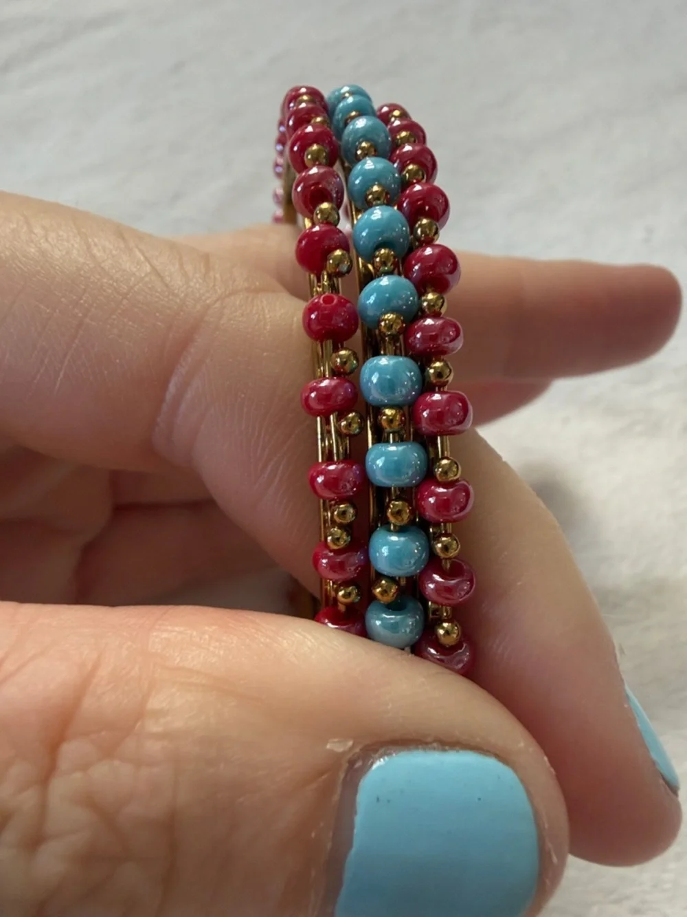 Gold-Tone Stackable Bangle Set with Pink and Blue Beads